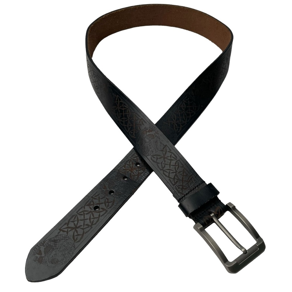 Genuine leather, men's size 38, skulls, geometric, black and brown belt